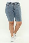 CEDY DENİM KADIN BÜYÜK BEDEN YÜKSEK BEL LİKRALI SLİMFİT JEANS ŞORT-C606
