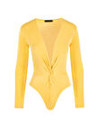 Önü Burgulu Alttan Çıtçıtlı Uzun Kollu İkonik Body - Sarı