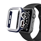 Apple Watch 5 6 44mm Uyumlu Çift Sıra Parlak Taşlı Rubber Kasa Kapak