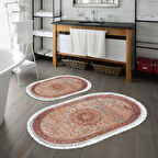 Eko Trend Djt 2 Li Yıkanabilir Kaymaz Taban Oval Banyo Paspas Klozet Takımı P1356 Vintage