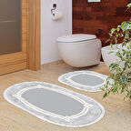 Eko Trend Djt 2 Li Yıkanabilir Kaymaz Taban Oval Banyo Paspas Klozet Takımı 657M Modern