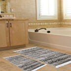 Dekoreko Kaymaz Taban Djt 2 Li Banyo Paspas Takımı Yıldız Deri Saçaklı İskandinav F5080 Silver