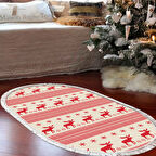 Alanur Home Yılbaşına Özel Keçe Dijital Yıkanabilir Oval Halı Chr6M