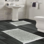 Dekoreko Kaymaz Taban Djt 2 Li Banyo Paspas Takımı Yıldız Deri Saçaklı Modern 1488