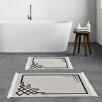 Dekoreko Kaymaz Taban Djt 2 Li Banyo Paspas Takımı Yıldız Deri Saçaklı Modern 1919