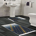 Dekoreko Kaymaz Taban Djt 2 Li Banyo Paspas Takımı Yıldız Deri Saçaklı Modern 719