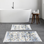 Dekoreko Kaymaz Taban Djt 2 Li Banyo Paspas Takımı Yıldız Deri Saçaklı Modern M5026