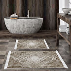 Dekoreko Kaymaz Taban Djt 2 Li Banyo Paspas Takımı Star Pamuk Saçaklı Modern M5003