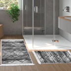 Dekoreko Kaymaz Taban Djt 2 Li Banyo Paspas Takımı Star Pamuk Saçaklı Modern M5006