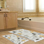 Dekoreko Kaymaz Taban Djt 2 Li Banyo Paspas Takımı Star Pamuk Saçaklı Modern S1030