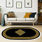 Dekoreko Kaymaz Taban Djt Salon Halısı Yıldız Deri Saçaklı Oval Modern 656M