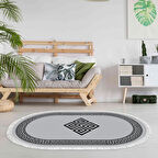 Dekoreko Kaymaz Taban Djt Salon Halısı Yıldız Deri Saçaklı Oval Modern 656M