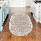 Dekoreko Kaymaz Taban Djt Mutfak Halısı Yıldız Deri Saçaklı Oval Modern 1488