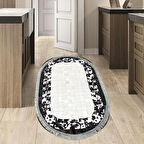 Dekoreko Kaymaz Taban Djt Mutfak Halısı Yıldız Deri Saçaklı Oval Modern 1495