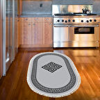 Dekoreko Kaymaz Taban Djt Mutfak Halısı Yıldız Deri Saçaklı Oval Modern 656M