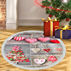 Alanur Home Yılbaşına Özel Pamuk Dijital Yıkanabilir Yuvarlak Halı Chr14M