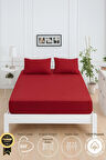 Mirava Premium %100 Pamuk Penye Lastikli Çift Kişilik Çarşaf Takımı (2 Yastık Kılıfı Dahil) Bordo 140x200cm