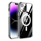 NovStrap Apple iPhone 14 Magsafe Uyumlu Kılıf 6.1 inç Şeffaf Magsafe Kamera Korumalı Kapak