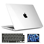 NovStrap Apple Macbook Air 15 inç A2941 M2 Çip ile Uyumlu Parlak Kılıf + Siyah Klavye Kılıfı + Film