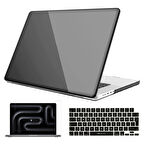 NovStrap Apple Macbook Pro 16 inç M3 A2991 ile Uyumlu Parlak Kılıf + Siyah Klavye Kılıfı + Film