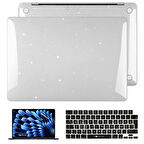 NovStrap Apple Macbook Air M2 Çip 15 inç A2941 ile Uyumlu Simli Kılıf + Siyah Klavye Kılıfı + Film