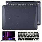 NovStrap Apple Macbook Pro 14 inç M1 M2 A2442 A2779 ile Uyumlu Simli Kılıf+Siyah Klavye Kılıfı+Film