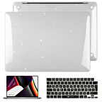 NovStrap Apple Macbook Pro 16 inç M1 M2 A2485 A2780 ile Uyumlu Simli Kılıf+Siyah Klavye Kılıfı+Film