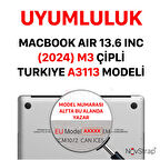 NovStrap Apple Macbook Air M3 Çip 13.6 inç A3113 ile Uyumlu Parlak Kılıf + Siyah Klavye Kılıfı +Film
