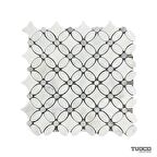 Tuqco Doğal Taş Flower Muğla Beyazı - Gümüş Eskitme Mermer Mozaik Banyo Mutfak Tezgah Arası Duvar Kaplama Döşeme Paneli Fileli