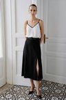 Sateen Kadın Kemerli Yırtmaç Detaylı Kloş Etek 2217-4119