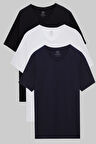 Ds Damat Slim Fit Siyah/Beyaz/Lacivert 3'Lü Set V Yaka T-Shirt