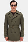 Ds Damat Regular Fit Koyu Haki Apoletli Beli Kemerli Pardösü/Trenckot