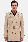 Ds Damat Regular Fit Koyu Bej Apoletli Beli Kemerli Pardösü/Trenckot