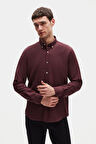 Ds Damat Slim Fit Mürdüm Oxford Düğmeli Yaka Kolay Ütülenebilir Nakış Detaylı Pamuklu Gömlek