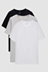 Ds Damat Slim Fit Siyah/Gri/Beyaz 3'Lü Set V Yaka T-Shirt