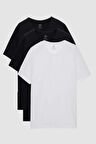 Ds Damat Slim Fit Siyah/Beyaz 3'Lü Set V Yaka T-Shirt