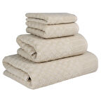 Lüks Dokulu 4 Parça Krem %100 Pamuk Banyo Havlu Seti – Dayanıklı & Yüksek Emicilik