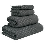 Lüks Dokulu 4 Parça Gri %100 Pamuk Banyo Havlu Seti – Dayanıklı & Yüksek Emicilik