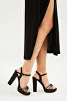 Tamer Tanca Kadın Vegan Siyah Saten Topuklu Sandalet 828 8120 BN SNDLT Y23 SIYAH SATEN