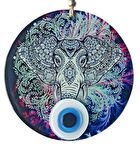 Fil Figürlü Nazar Boncuklu Füzyon Cam Duvar Süsü