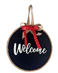 Welcome Yazılı Kırmızı Kurdeleli Ahşap Siyah Kapı Süsü