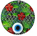 Nazar Boncuklu Çiçek Desenli Füzyon Cam Duvar Süsü