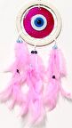 Pembe Tüylü Dream Catcher Fuşya Cam Nazar boncuklu Düş Kapanı Duvar Süsü