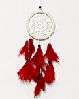 Kırmızı Kuş Tüylü Dream Catcher El Yapımı Düş Kapanı Duvar Süsü