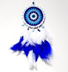 Nazar Boncuğu Desenli Bol Kuş Tüylü Beyaz Renk Dream Catcher El Yapımı Duvar Dekoru