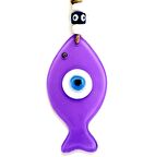 Nazar Boncuklu Balık Şekilli Lila Rengi Cam Duvar Süsü Hediyelik Dekor Eşya