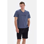 Eros 33024 Pamuklu V Yaka Kısa Kollu Erkek Pijama Takımı İNDİGO