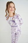 Lisanslı Uzun Kollu Mor Batik Pijama Takımı