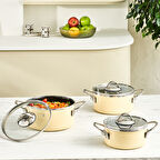 Karaca Erva Emaye İndüksiyon Tabanlı 6 Parça Midi Tencere Seti Krem