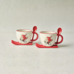 Karaca New Year Yılbaşı Snowboard Kaşıklı 2 Kişilik Çay Fincan Takımı 300 ml 